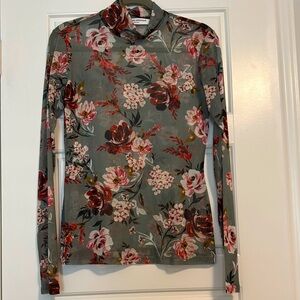 Amanda Uprichard Sheer Floral Fitted Long Sleeve Blouse
